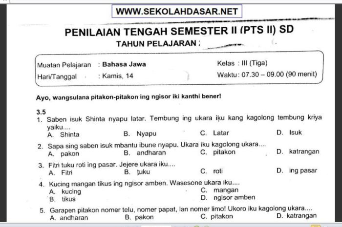 soal bahasa jawa kelas 5 semester 1 pdf terbaru