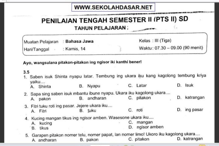 soal bahasa jawa kelas 5 semester 2 terbaru