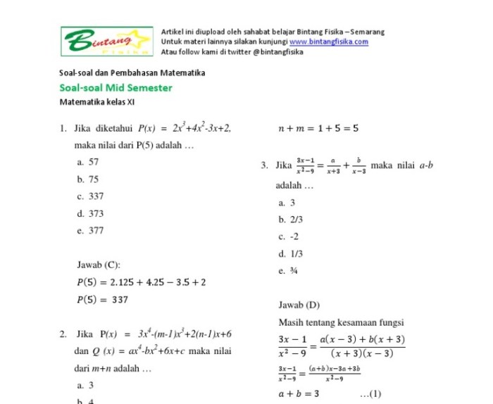 soal pts kelas 9 semester 2 mtk