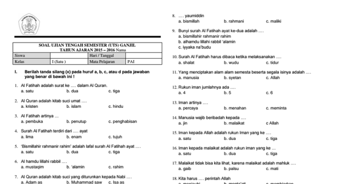 soal pjok kelas 4 semester 1 pdf terbaru